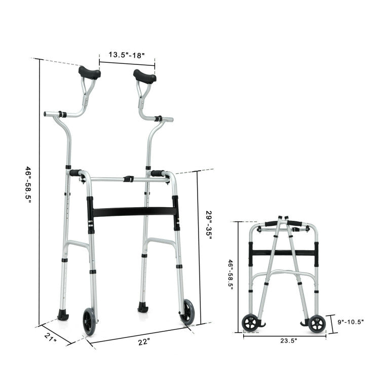 5 Inch Wheels Foldable Rehabilitation Auxiliary  Walker & Rollator