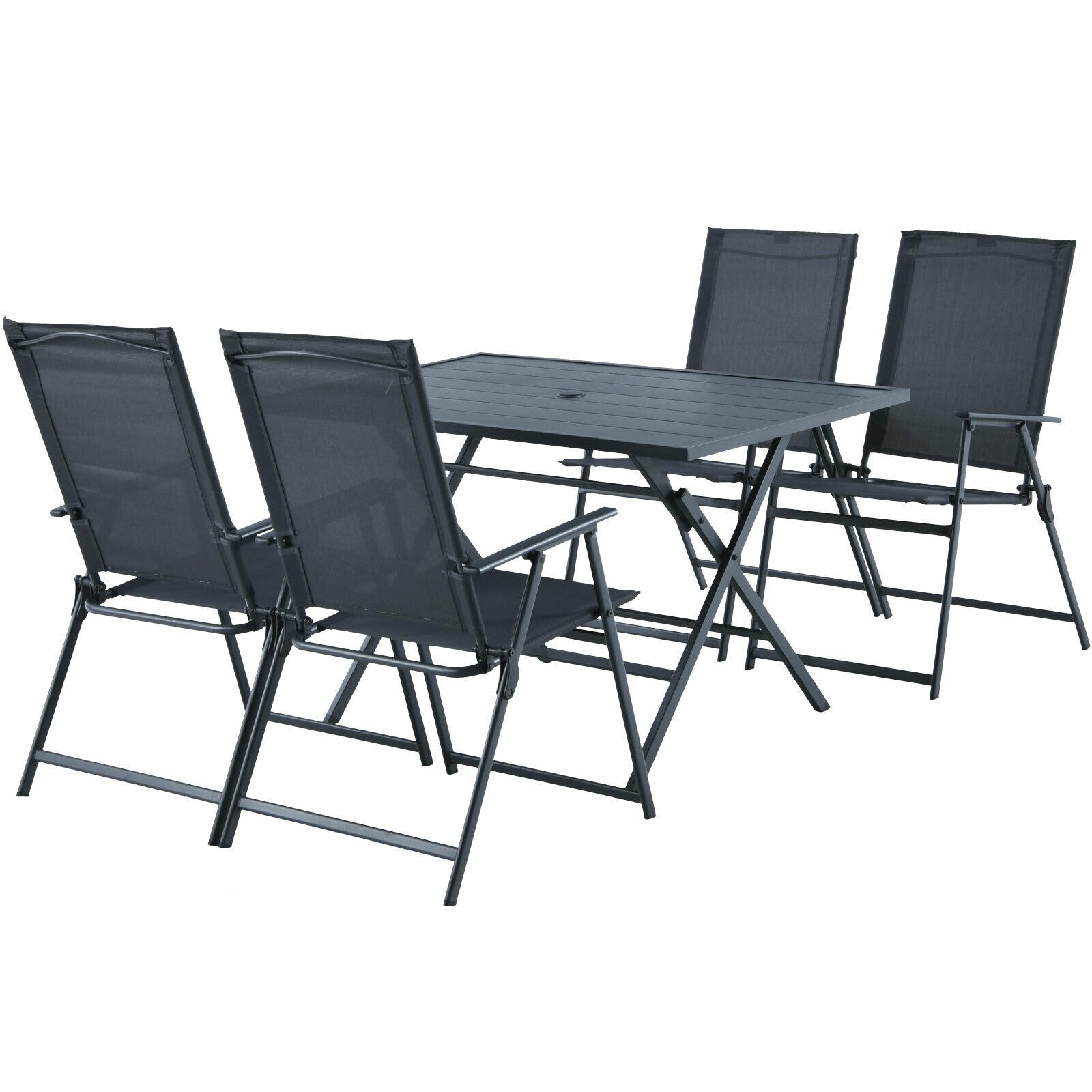 5 Piece Patio Dining Set Outdoor Dining Furniture Folding Table with 4 Armchairs & Umbrella Hole