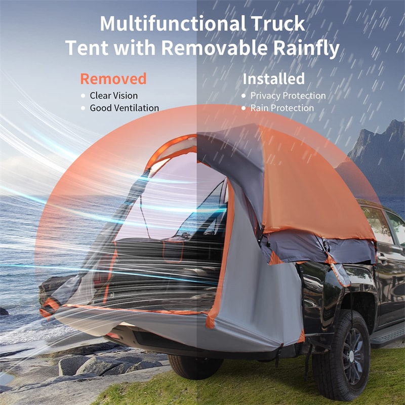 2-Person Pickup Truck Tent 5’-5.2’ Portable Truck Bed Tent with Removable Rainfly & Carrying Bag