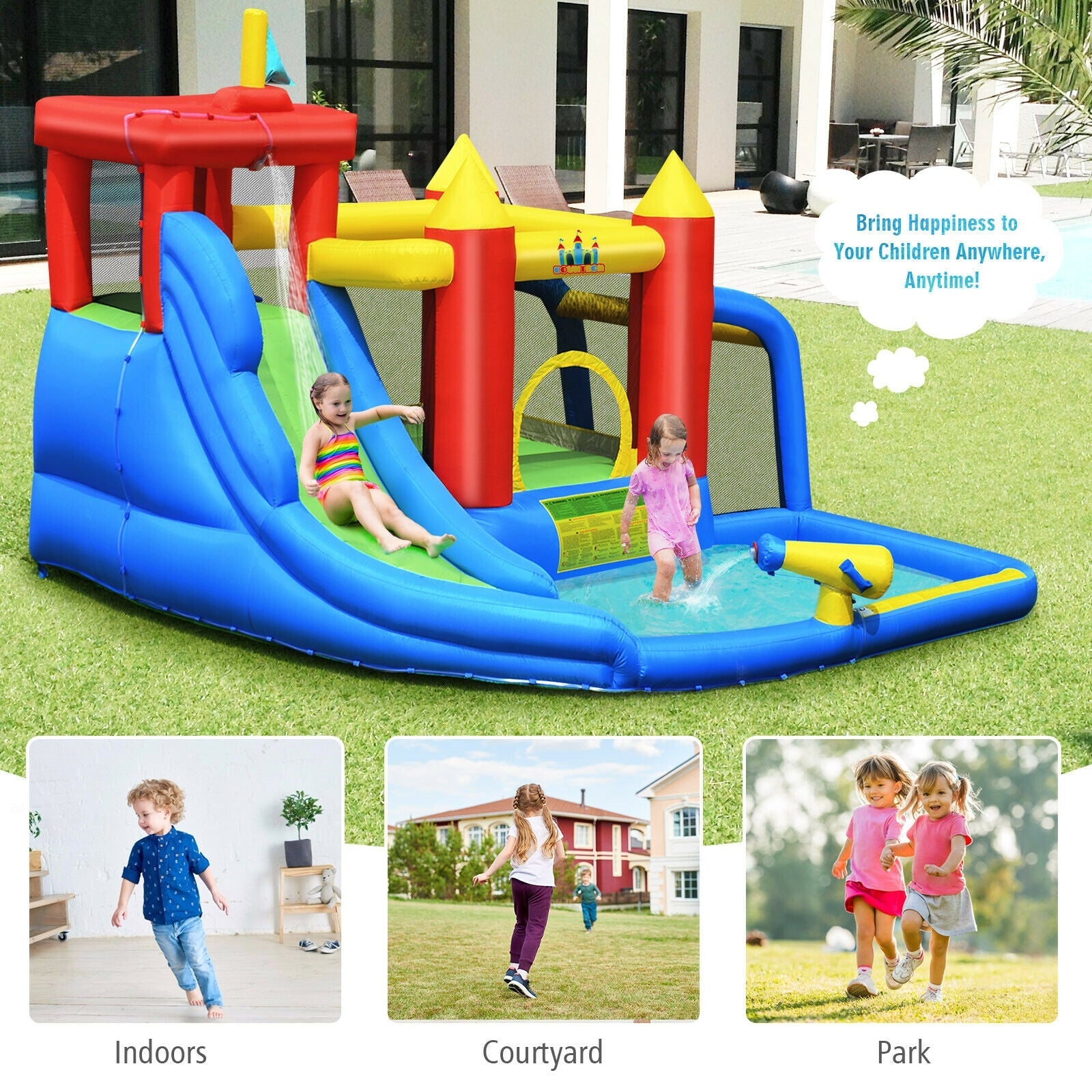 7-in-1 Inflatable Bouncer Bounce House with Water Slide Splash Pool without Blower