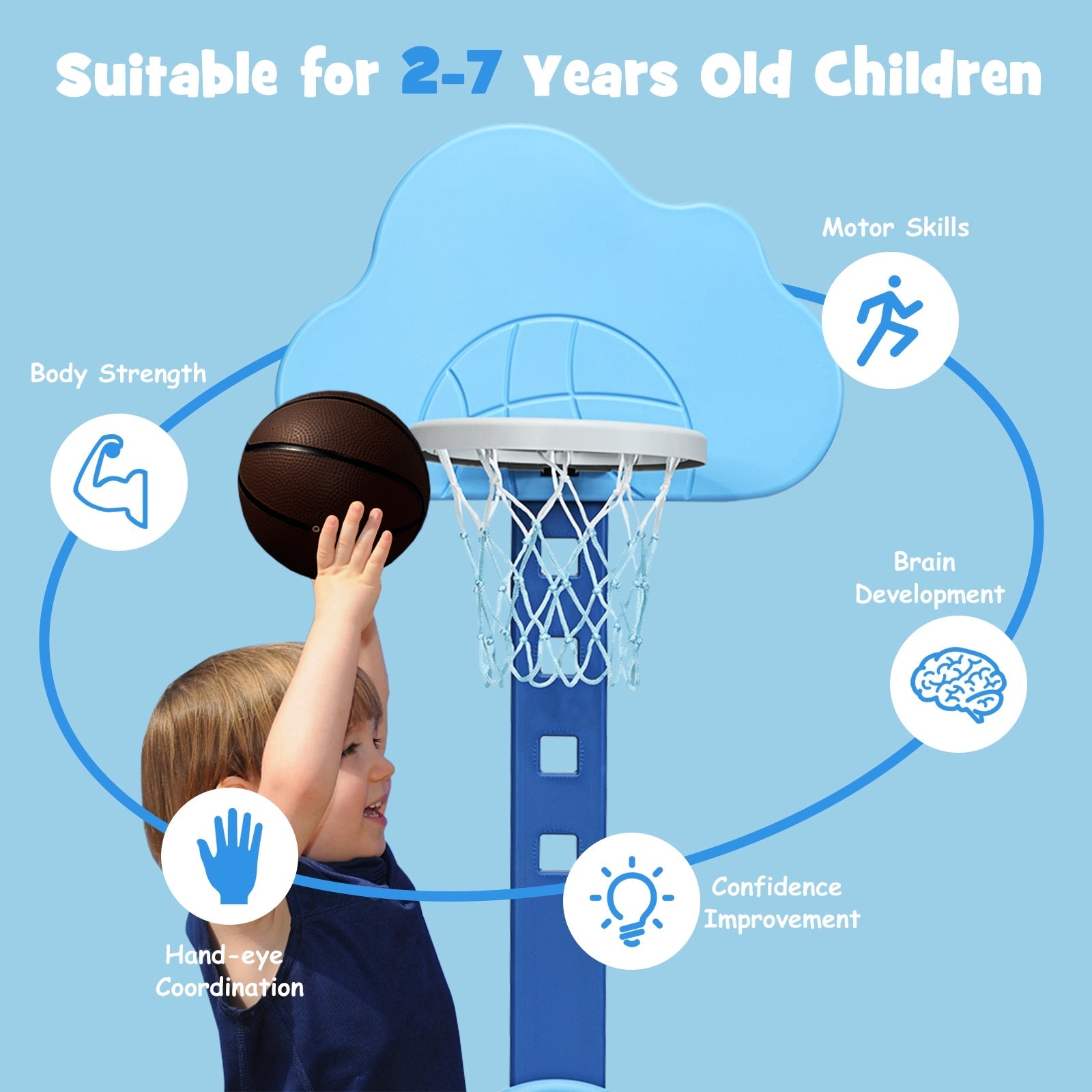 3-in-1 Adjustable Basketball Hoop Set with Balls for Kids