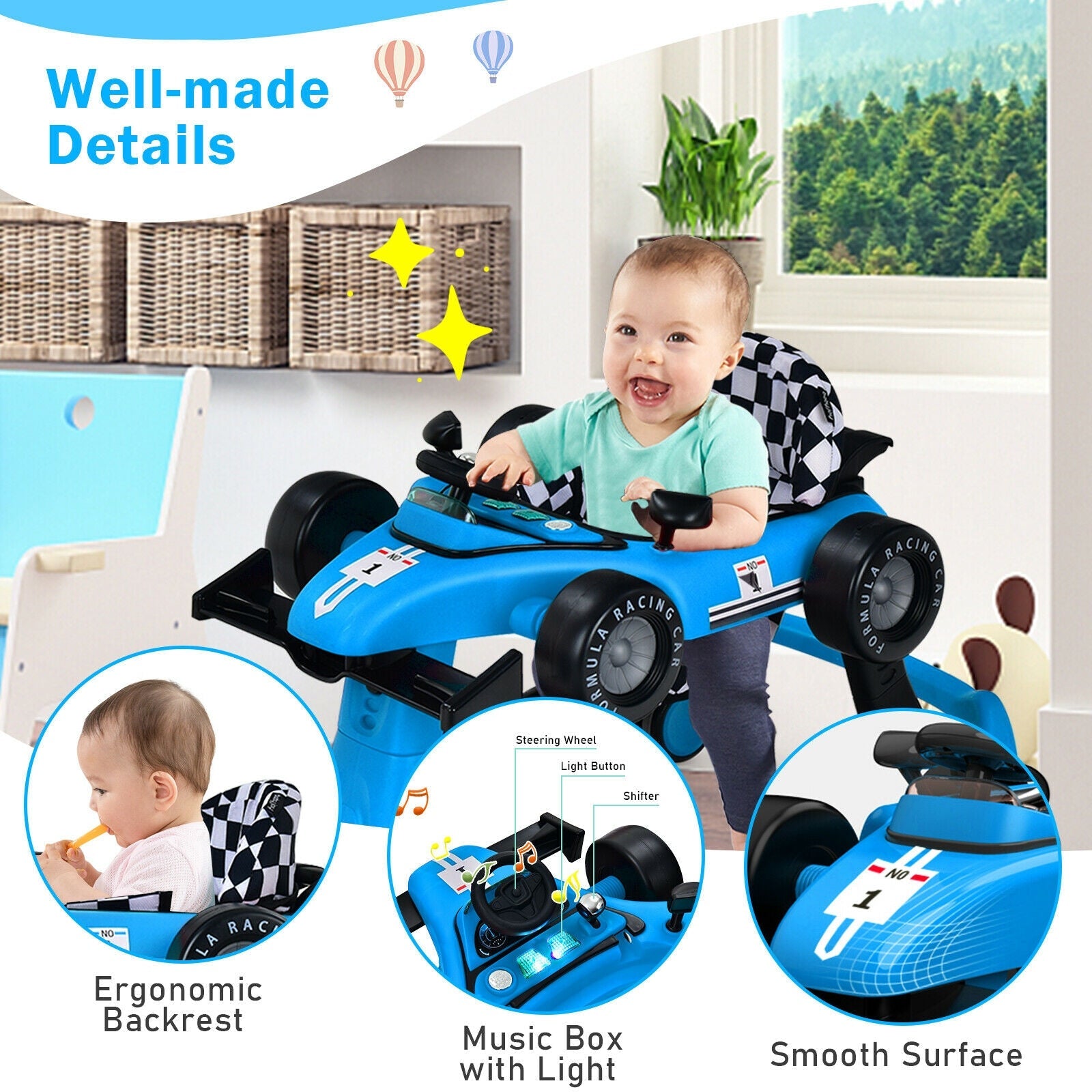 4-in-1 Folding Baby Stroller Baby Walker with Adjustable Height