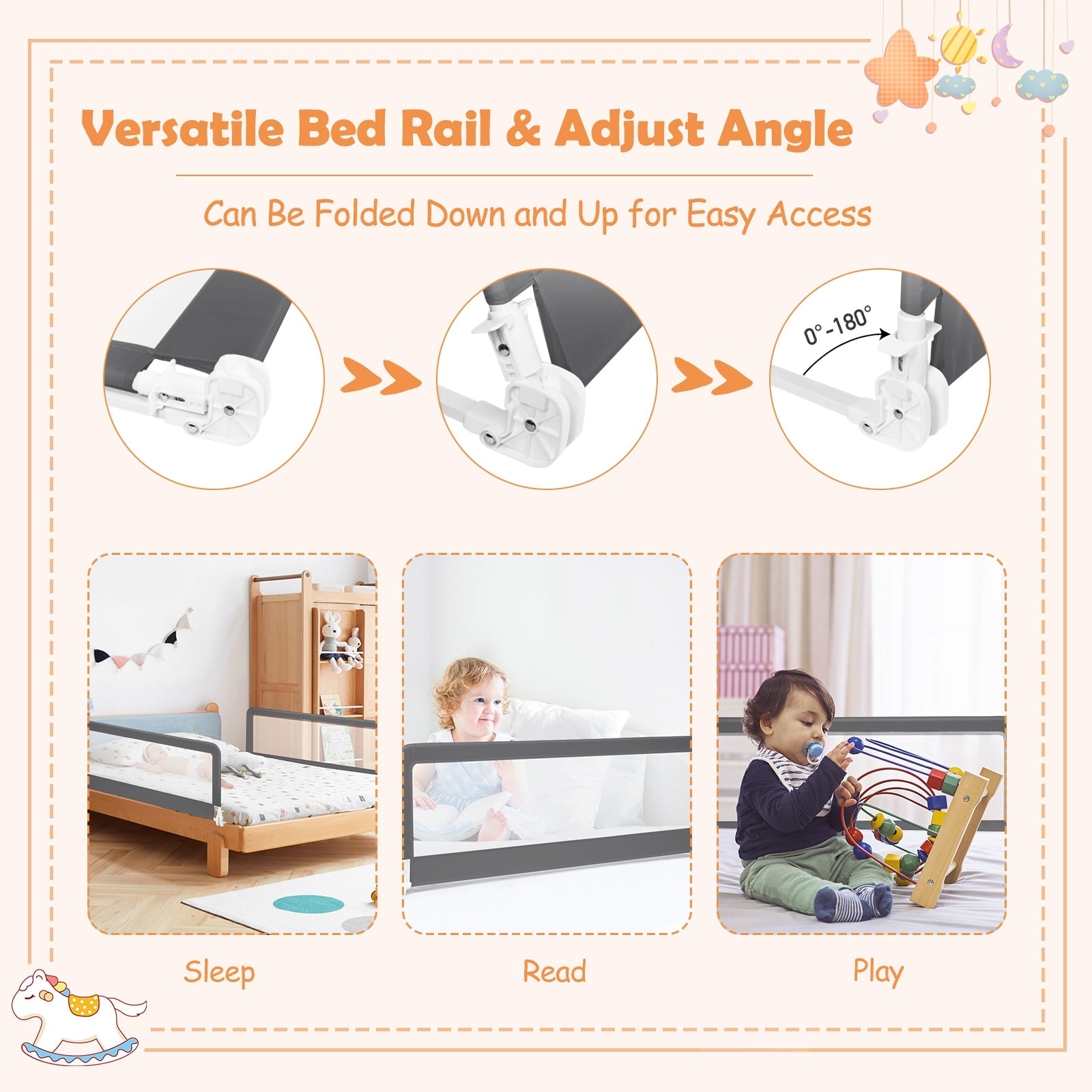 59 Inch Folding Breathable Baby Toddlers Bed Rail Guard with Safety Strap