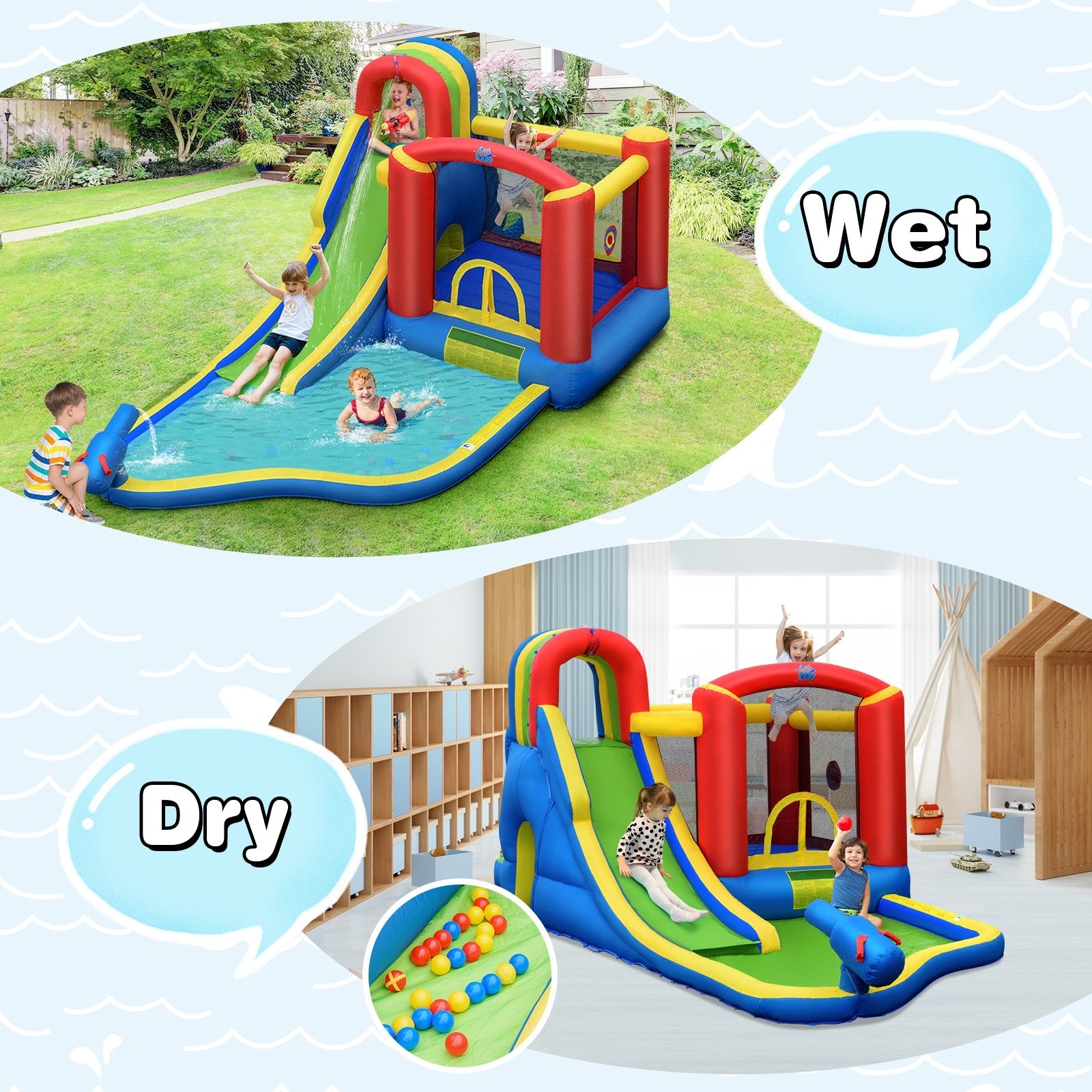 Inflatable Kid Bounce House Slide Climbing Splash Park Pool Jumping Castle Without Blower