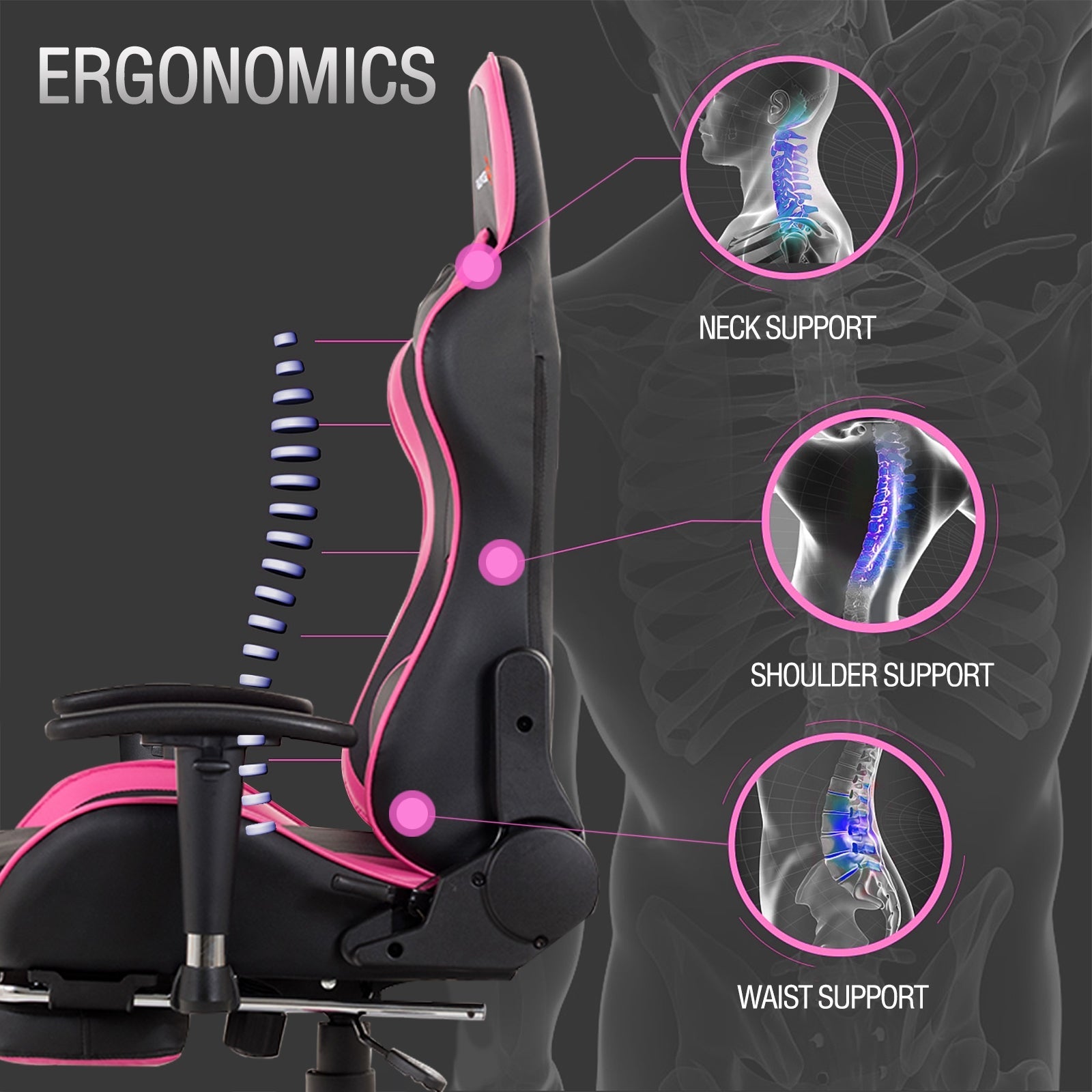 Massage Gaming Chair with Footrest and Adjustable Height