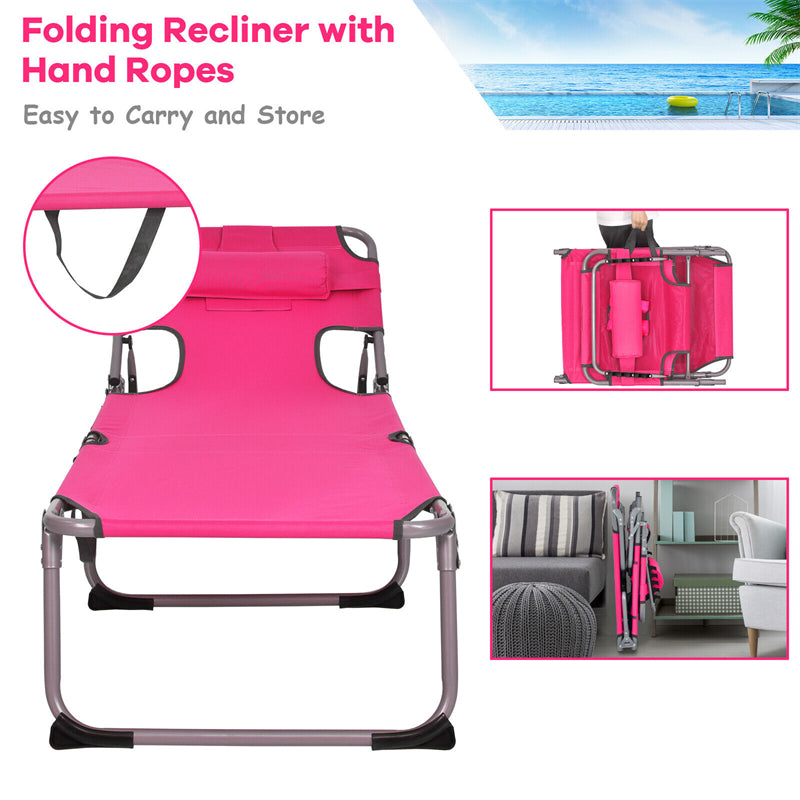 Folding Beach Lounge Chair 5-Position Adjustable Outdoor Tanning Chair with Pillow