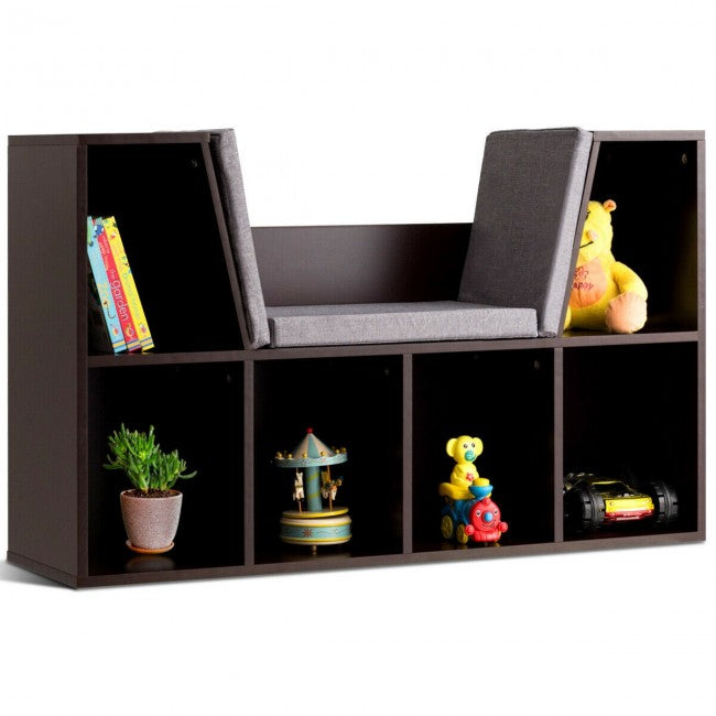 6-Cubby Kid Storage Cabinet Bookcase with Cushion