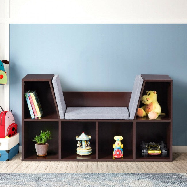 6-Cubby Kid Storage Cabinet Bookcase with Cushion