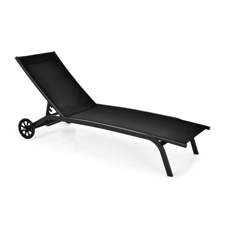 6-Position Adjustable Outdoor Chaise Recliner with Wheels