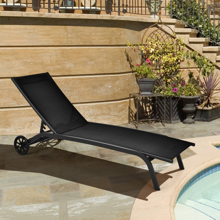 6-Position Adjustable Outdoor Chaise Recliner with Wheels