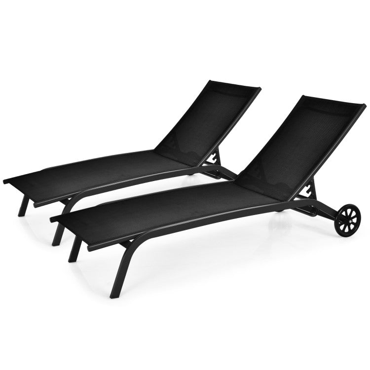 6-Position Adjustable Outdoor Chaise Recliner with Wheels