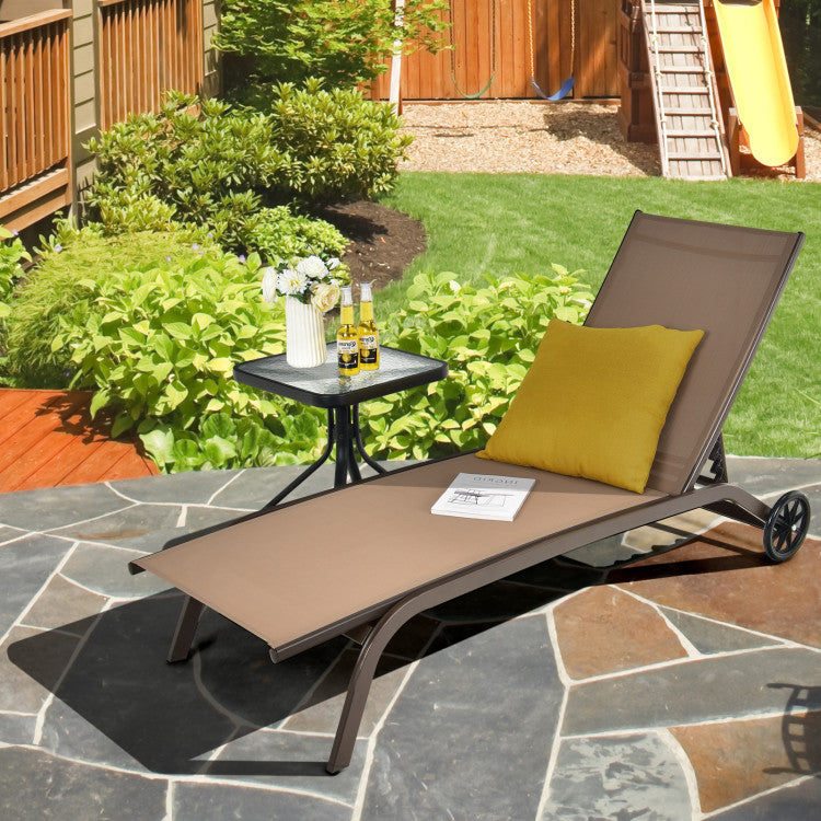 6-Position Adjustable Outdoor Chaise Recliner with Wheels