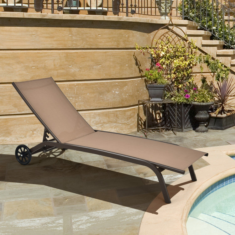 6-Position Adjustable Outdoor Chaise Recliner with Wheels