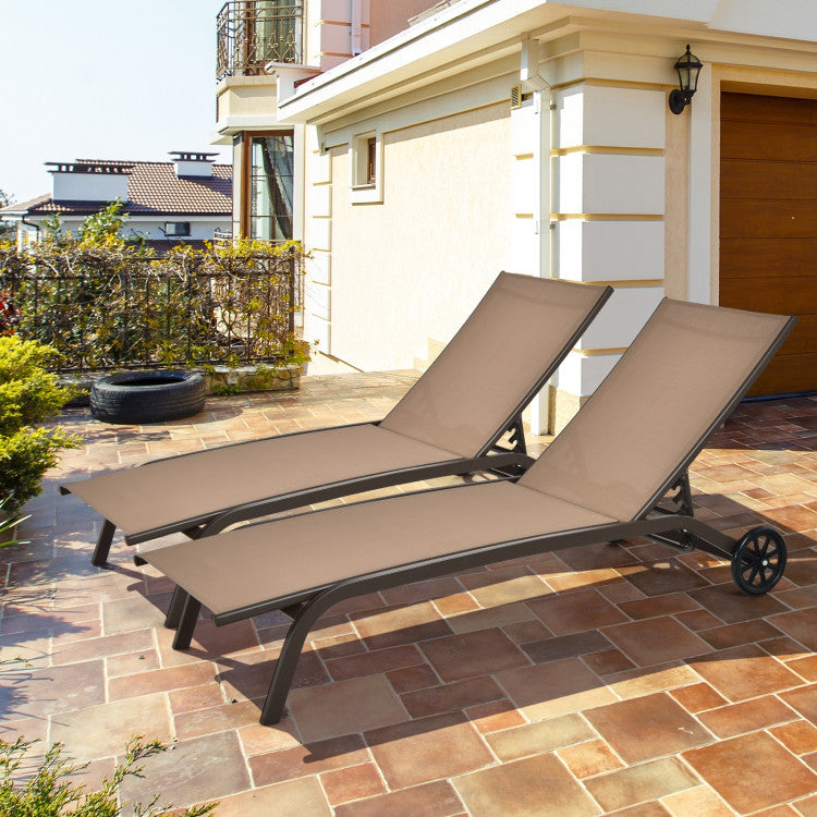 6-Position Adjustable Outdoor Chaise Recliner with Wheels