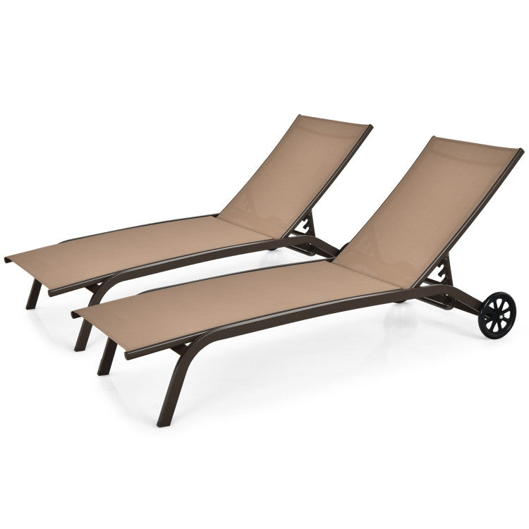 6-Position Adjustable Outdoor Chaise Recliner with Wheels