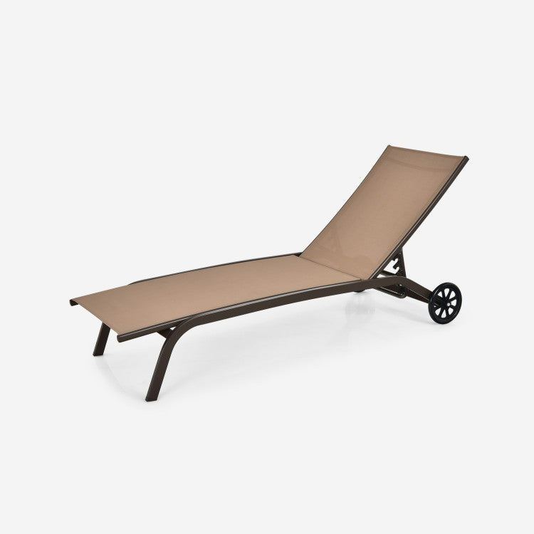 6-Position Adjustable Outdoor Chaise Recliner with Wheels