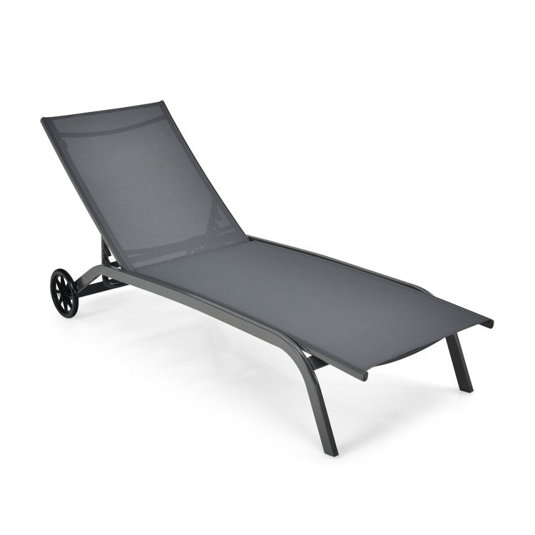 6-Position Adjustable Outdoor Chaise Recliner with Wheels