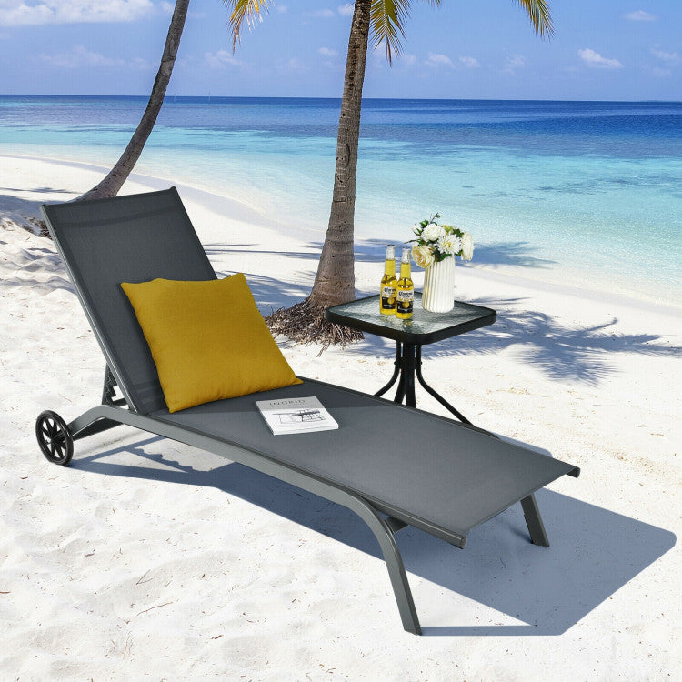 6-Position Adjustable Outdoor Chaise Recliner with Wheels