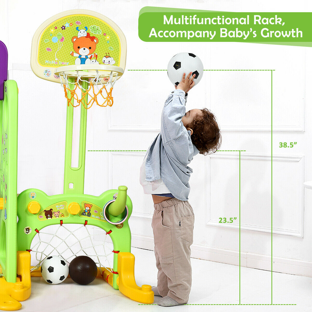 6-in-1 Climber and Swing Slide Playset with Toddlers Basketball Hoop Football Gate