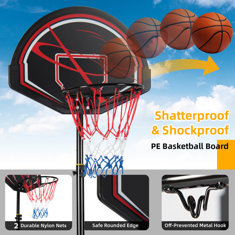 6-level Adjustable Heights Portable Basketball Hoop Stand with Wheels and 2 Nets