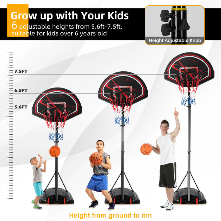 6-level Adjustable Heights Portable Basketball Hoop Stand with Wheels and 2 Nets