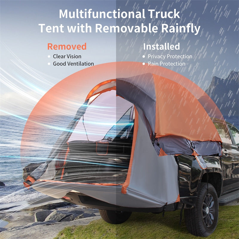 2-Person Pickup Truck Tent 6.4’-6.7’ Portable Truck Bed Tent with Removable Rainfly & Carrying Bag