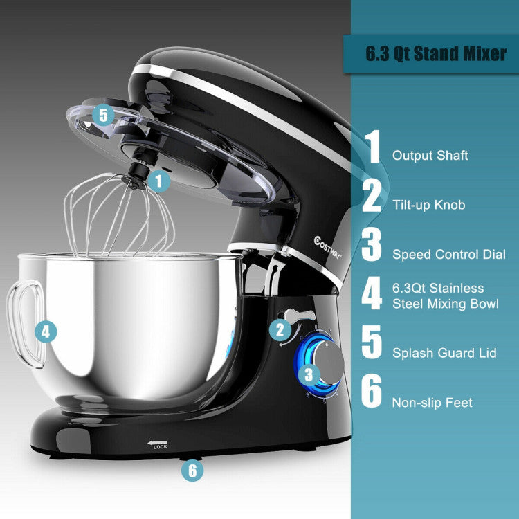 660 W 6.3 Qt Tilt-Head Food Stand Mixer with 6-Speed Control