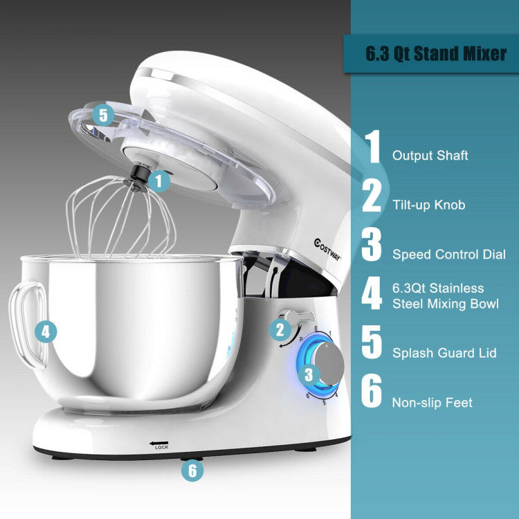 660 W 6.3 Qt Tilt-Head Food Stand Mixer with 6-Speed Control