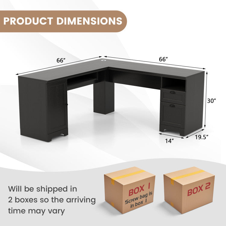 66 x 66 Inch L-Shaped Writing Study Work Computer Desk with Drawers for Home & Office