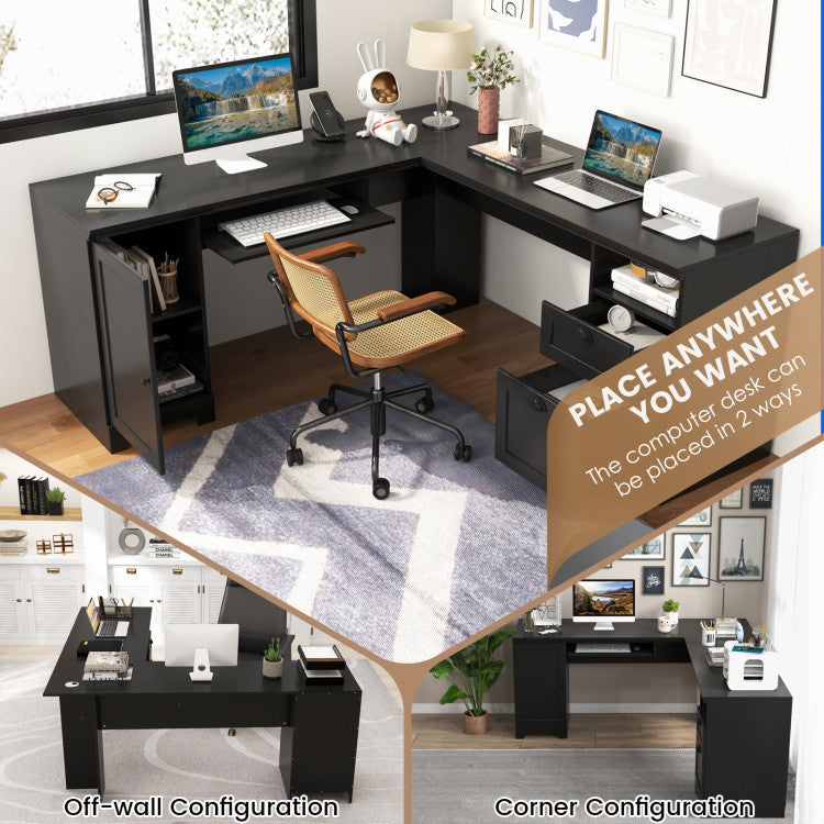 66 x 66 Inch L-Shaped Writing Study Work Computer Desk with Drawers for Home & Office