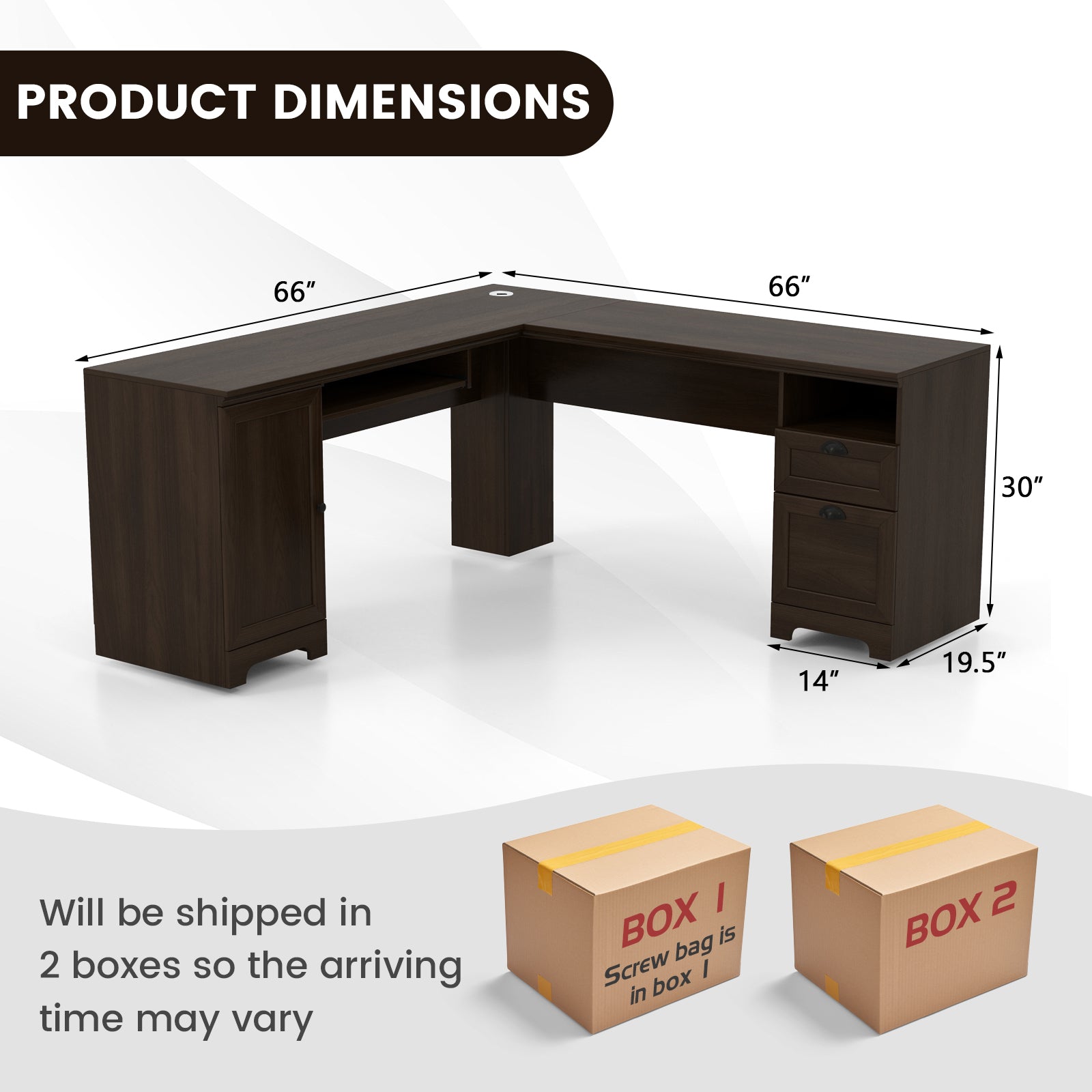 66 x 66 Inch L-Shaped Writing Study Work Computer Desk with Drawers for Home & Office