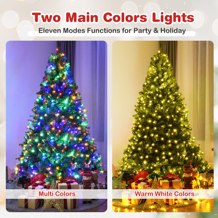 4/5/6/7/8/9 Feet Artificial Premium Hinged Christmas Tree with Multi-color Lights and Metal Base