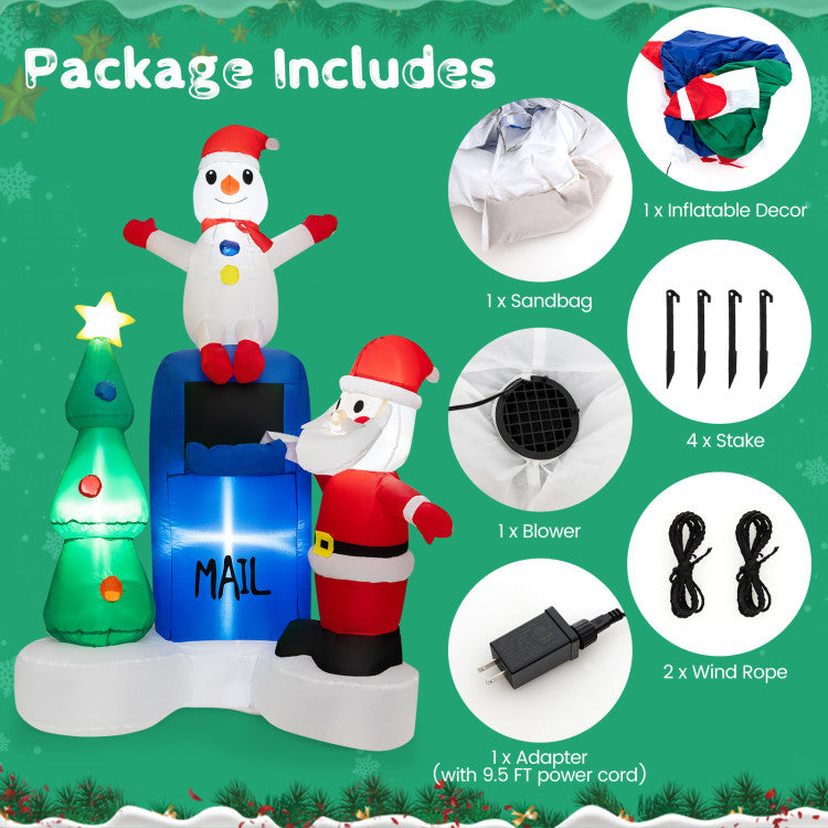 6 Feet Christmas Inflatable Mailbox Santa Claus Snowman Christmas Tree with LED Light