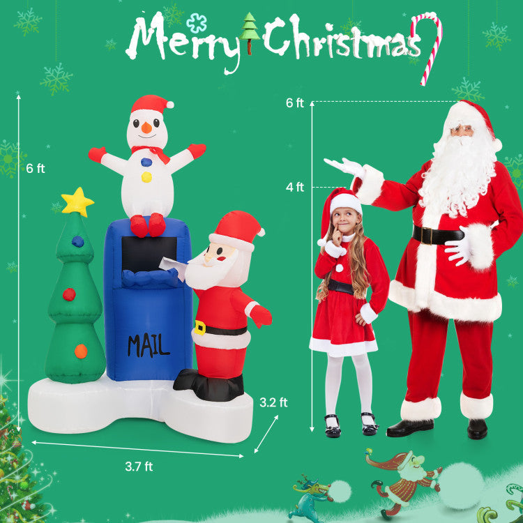 6 Feet Christmas Inflatable Mailbox Santa Claus Snowman Christmas Tree with LED Light