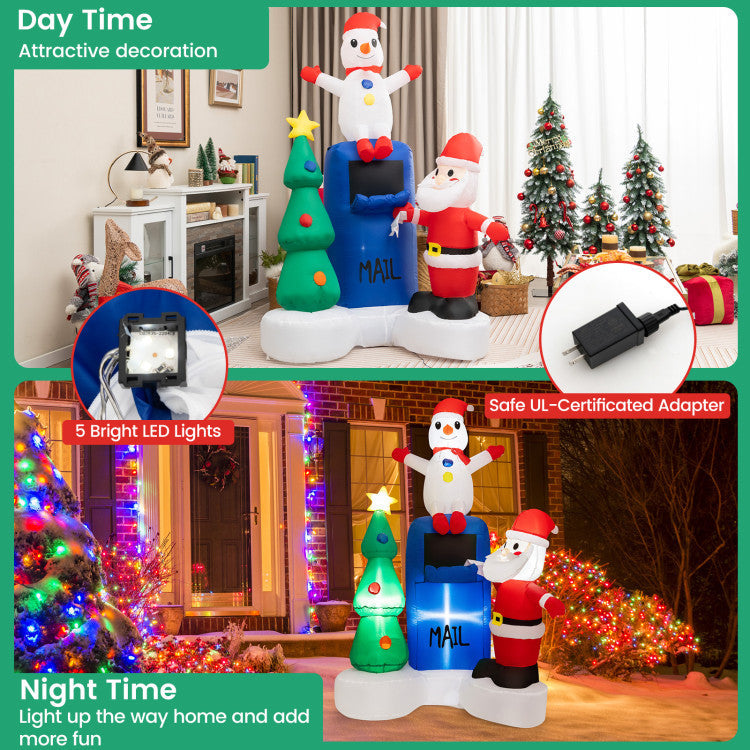 6 Feet Christmas Inflatable Mailbox Santa Claus Snowman Christmas Tree with LED Light