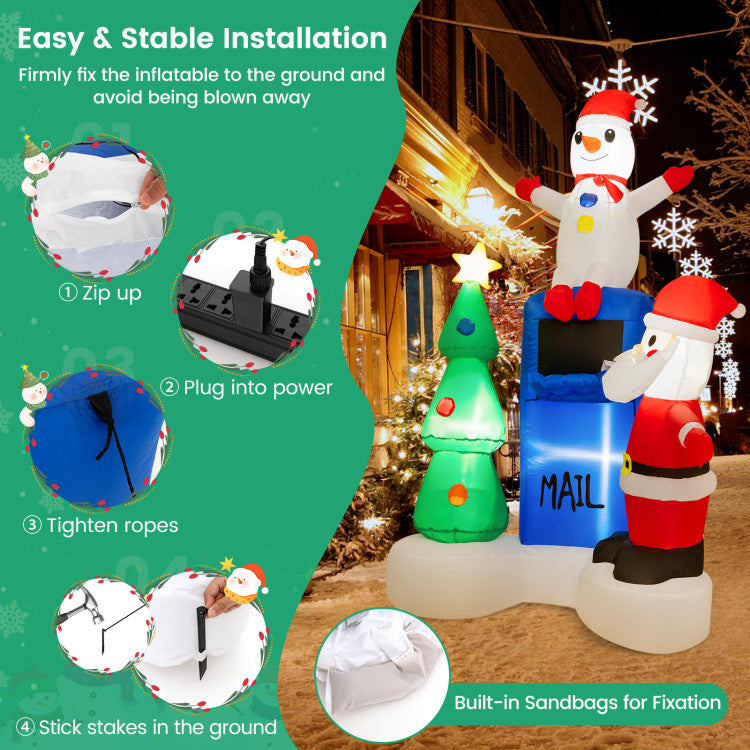 6 Feet Christmas Inflatable Mailbox Santa Claus Snowman Christmas Tree with LED Light