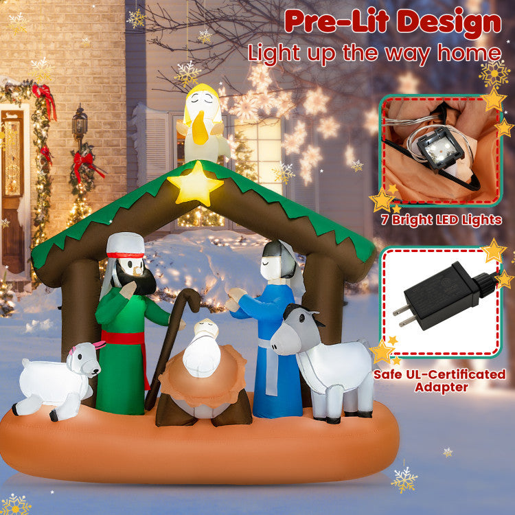 6 Feet Lighted Christmas Inflatable Nativity Scene Decoration with Sandbag and Ground Stakes