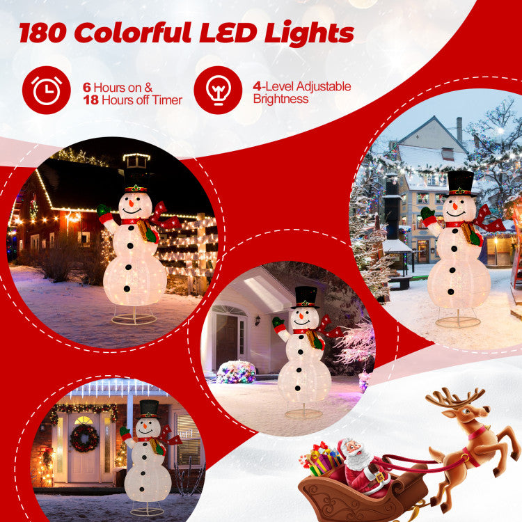 6 Feet Lighted Christmas Snowman with 180 Colorful LED Lights and 4 Brightness Levels