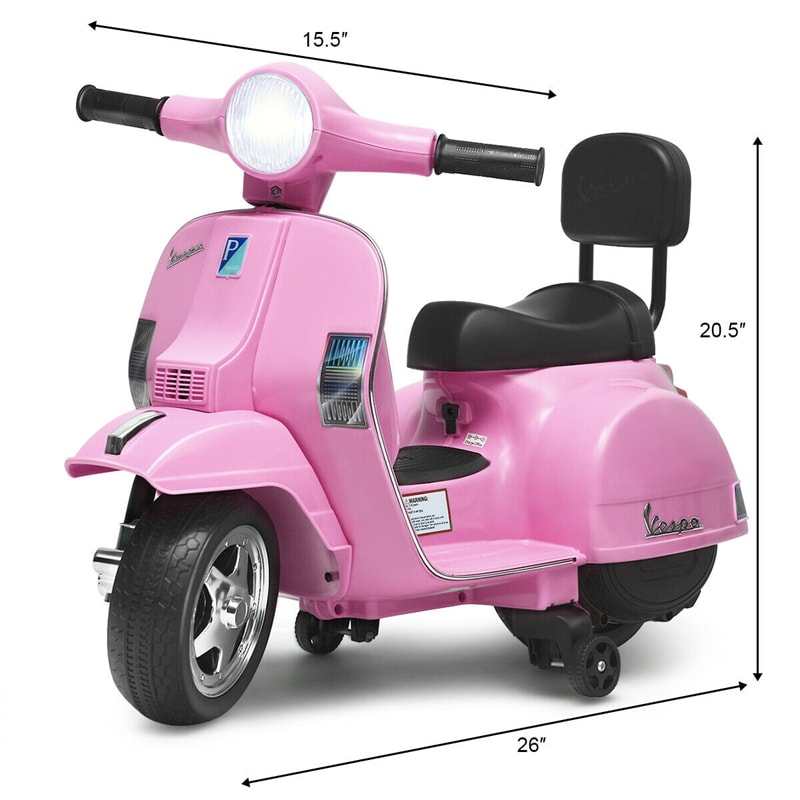 Kids Ride On Vespa Scooter 6V Battery Powered Electric Ride On Motorcycle for Toddler with Training Wheels