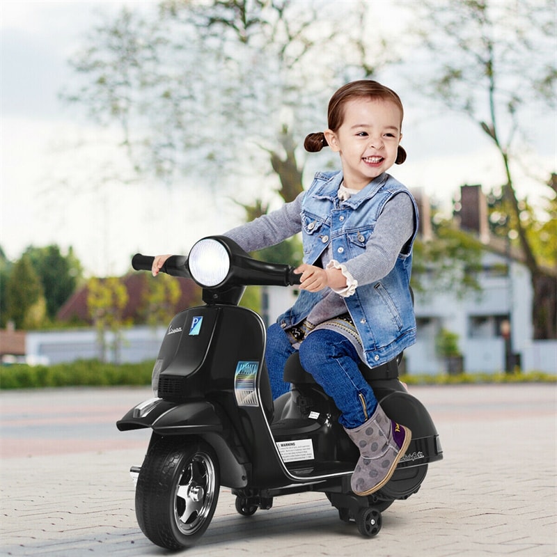 Kids Ride On Vespa Scooter 6V Battery Powered Electric Ride On Motorcycle for Toddler with Training Wheels