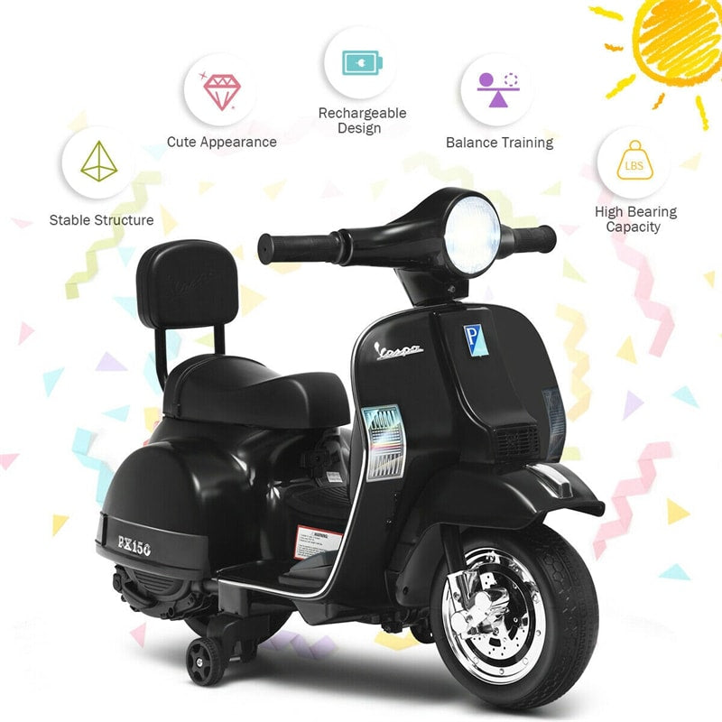 Kids Ride On Vespa Scooter 6V Battery Powered Electric Ride On Motorcycle for Toddler with Training Wheels