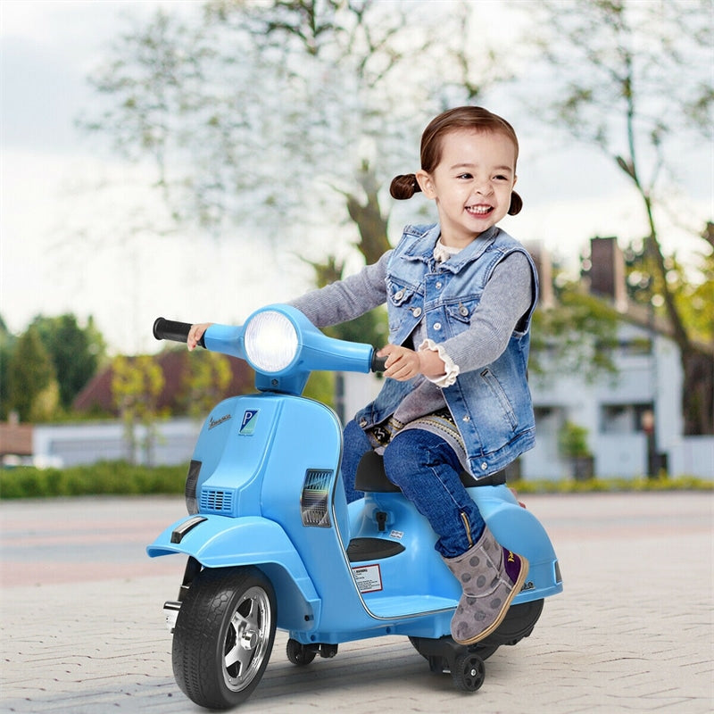 Kids Ride On Vespa Scooter 6V Battery Powered Electric Ride On Motorcycle for Toddler with Training Wheels