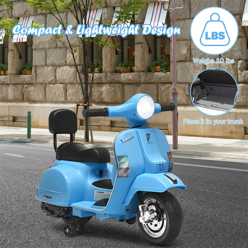 Kids Ride On Vespa Scooter 6V Battery Powered Electric Ride On Motorcycle for Toddler with Training Wheels