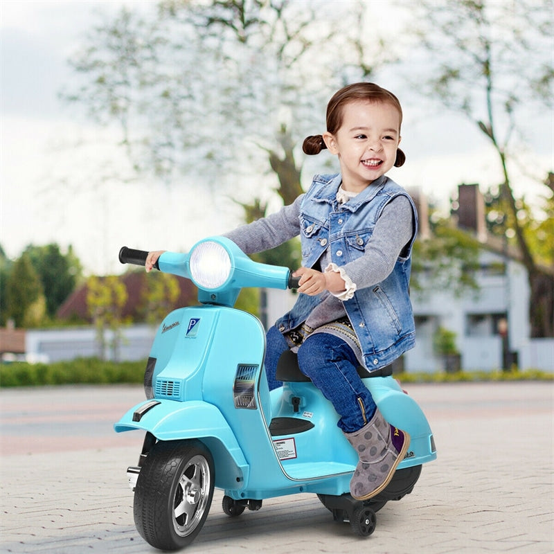 Kids Ride On Vespa Scooter 6V Battery Powered Electric Ride On Motorcycle for Toddler with Training Wheels