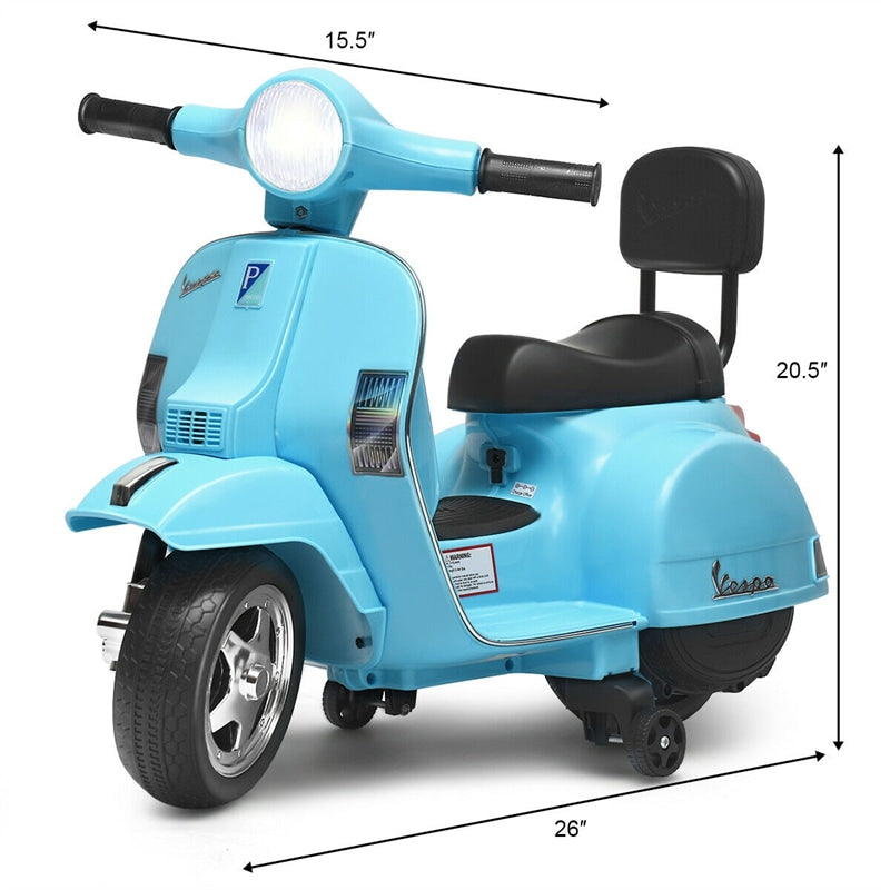 Kids Ride On Vespa Scooter 6V Battery Powered Electric Ride On Motorcycle for Toddler with Training Wheels