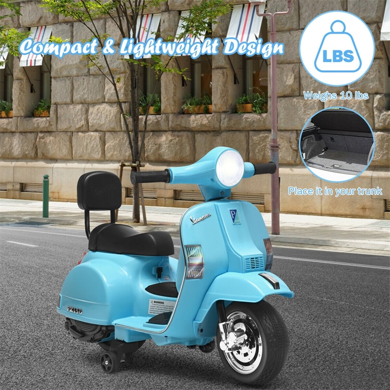 Kids Ride On Vespa Scooter 6V Battery Powered Electric Ride On Motorcycle for Toddler with Training Wheels