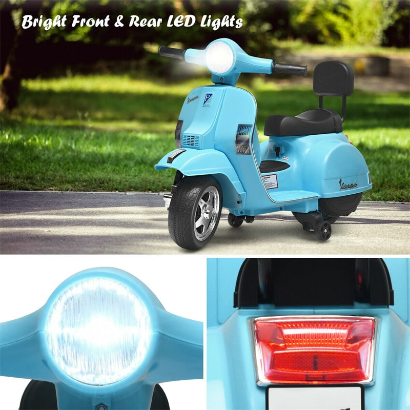 Kids Ride On Vespa Scooter 6V Battery Powered Electric Ride On Motorcycle for Toddler with Training Wheels