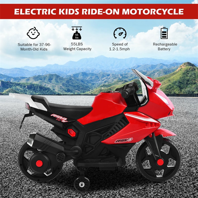 6V Battery Powered Ride On Motorbike Kids Electric Motorcycle with Training Wheels