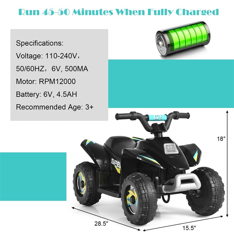 6V Kids Ride-on ATV Quad Mini 4 Wheeler Battery Powered Off-Road Vehicle with Anti-Slip Wheels