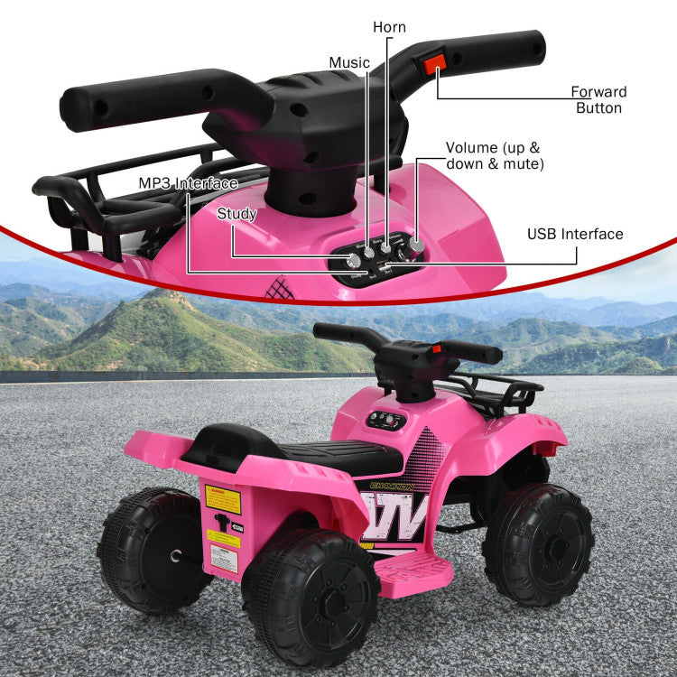 6V Kids ATV Quad Powerful Wheels Electric Ride-on Car with LED Light and MP3